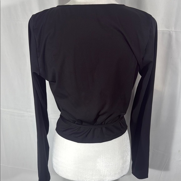 Popilush Black Long Sleeve Wrap Blouse with Tie Front - Picture 6 of 7